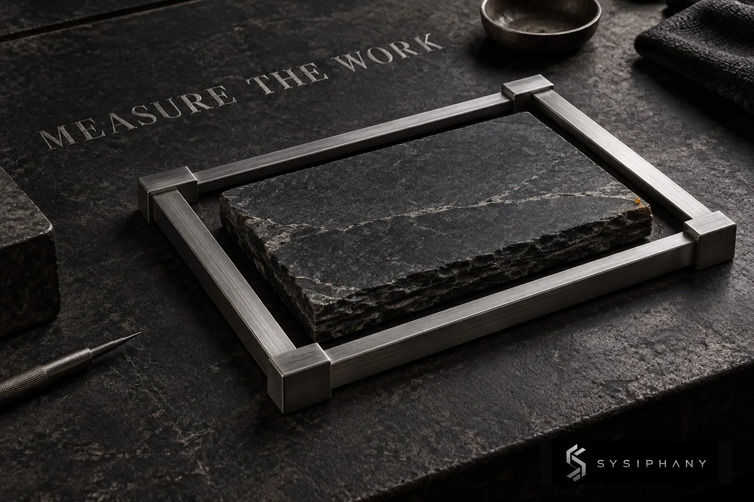 A dark architectural work surface where a precise measurement frame makes one bounded piece of operating work observable.